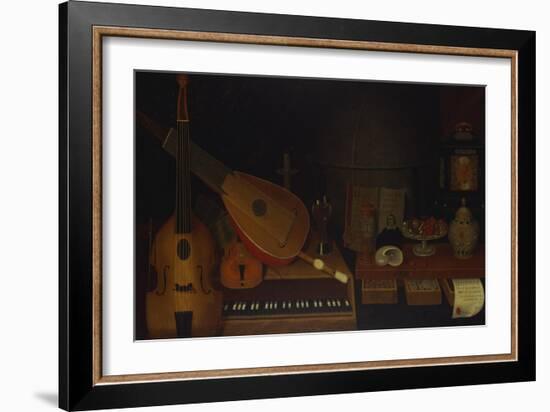 A Still Life of a Large Viol, a Lute, a Violin, a Recorder, and a Harpsichord with a Terrestrial…-Jon Arnold-Framed Giclee Print