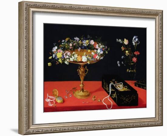 A Still Life of a Tazza with Flowers (Oil on Panel)-Jan Brueghel the Younger-Framed Giclee Print