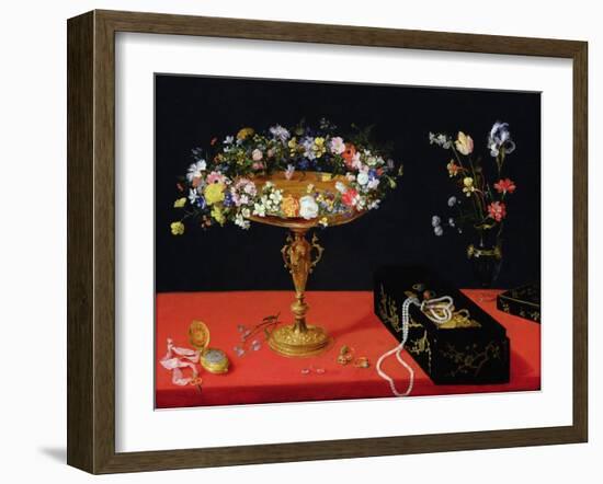 A Still Life of a Tazza with Flowers (Oil on Panel)-Jan Brueghel the Younger-Framed Giclee Print