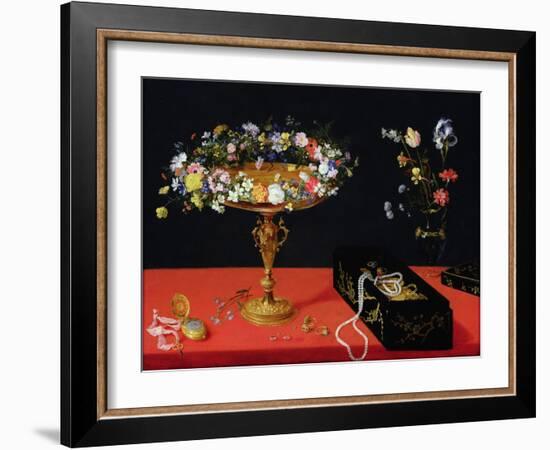 A Still Life of a Tazza with Flowers (Oil on Panel)-Jan Brueghel the Younger-Framed Giclee Print