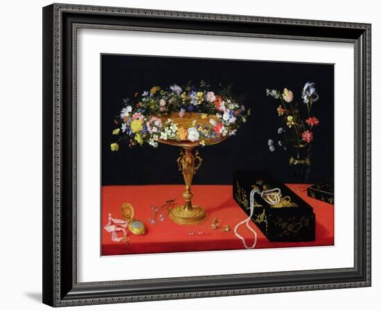 A Still Life of a Tazza with Flowers (Oil on Panel)-Jan Brueghel the Younger-Framed Giclee Print