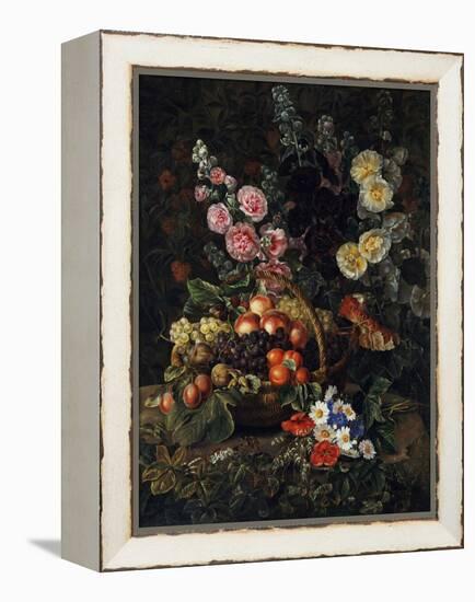 A Still Life of Flowers and a Basket of Fruit-Johan Laurentz Jensen-Framed Premier Image Canvas