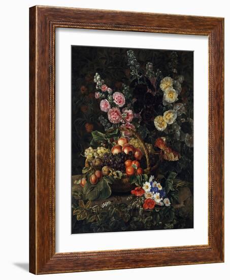 A Still Life of Flowers and a Basket of Fruit-Johan Laurentz Jensen-Framed Giclee Print