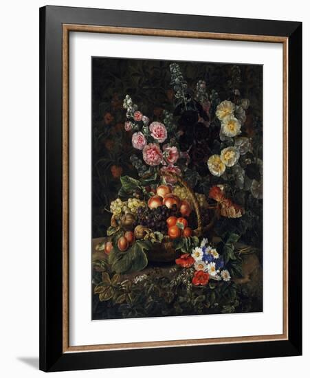 A Still Life of Flowers and a Basket of Fruit-Johan Laurentz Jensen-Framed Giclee Print