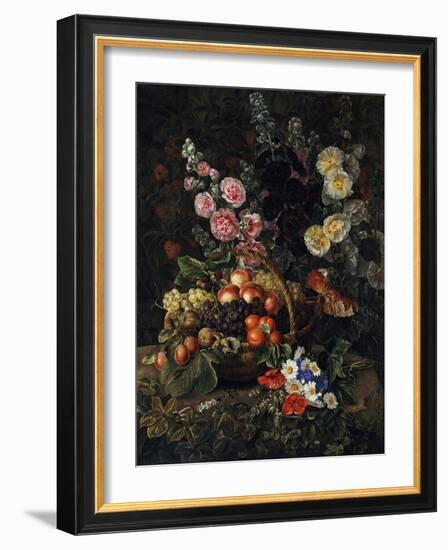 A Still Life of Flowers and a Basket of Fruit-Johan Laurentz Jensen-Framed Giclee Print