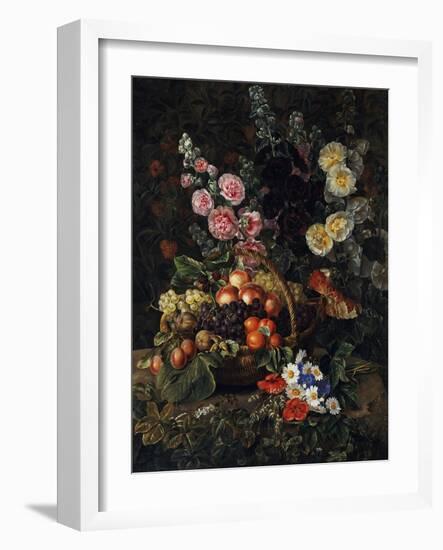 A Still Life of Flowers and a Basket of Fruit-Johan Laurentz Jensen-Framed Giclee Print