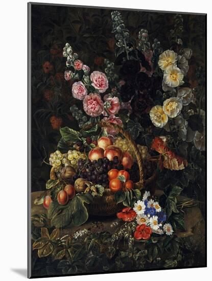 A Still Life of Flowers and a Basket of Fruit-Johan Laurentz Jensen-Mounted Giclee Print