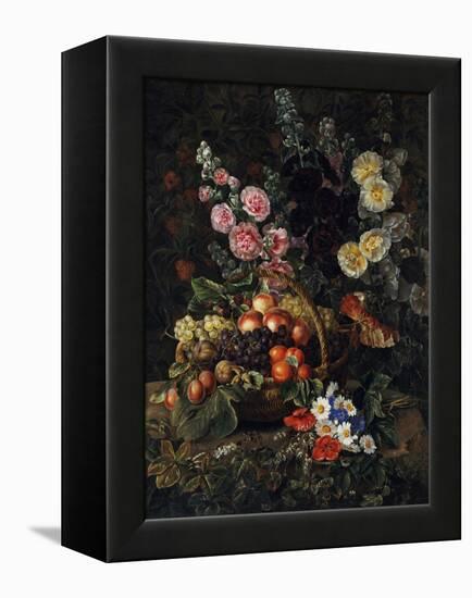 A Still Life of Flowers and a Basket of Fruit-Johan Laurentz Jensen-Framed Premier Image Canvas