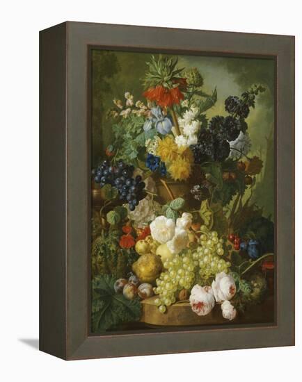 A Still Life of Flowers and Fruit-Jan van Os-Framed Premier Image Canvas
