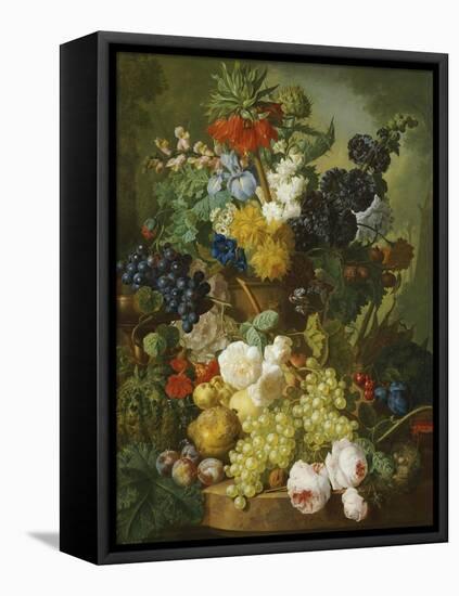 A Still Life of Flowers and Fruit-Jan van Os-Framed Premier Image Canvas