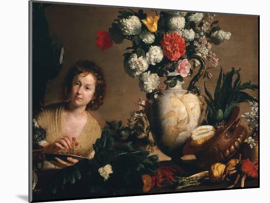 A Still Life of Flowers, Fruit, Vegetables and Seafood on a Ledge-Bernardo Strozzi-Mounted Giclee Print