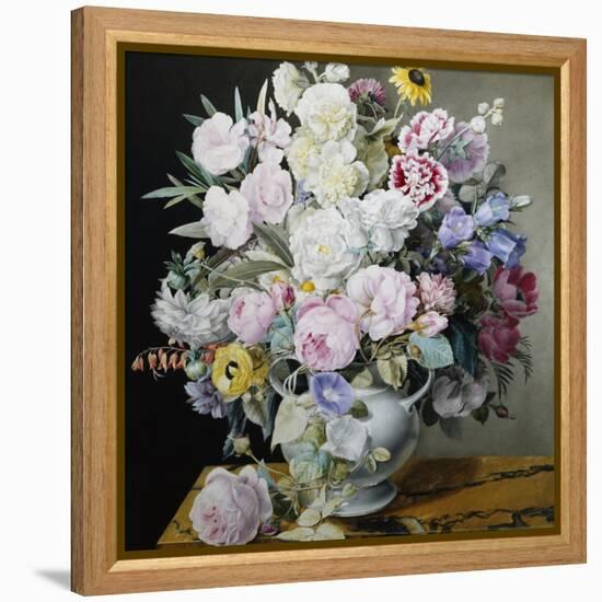 A Still Life of Flowers on a Marble Ledge-Cyane Lecoq Boisbaudran-Framed Premier Image Canvas