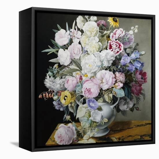 A Still Life of Flowers on a Marble Ledge-Cyane Lecoq Boisbaudran-Framed Premier Image Canvas