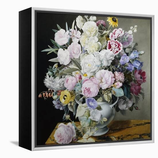 A Still Life of Flowers on a Marble Ledge-Cyane Lecoq Boisbaudran-Framed Premier Image Canvas