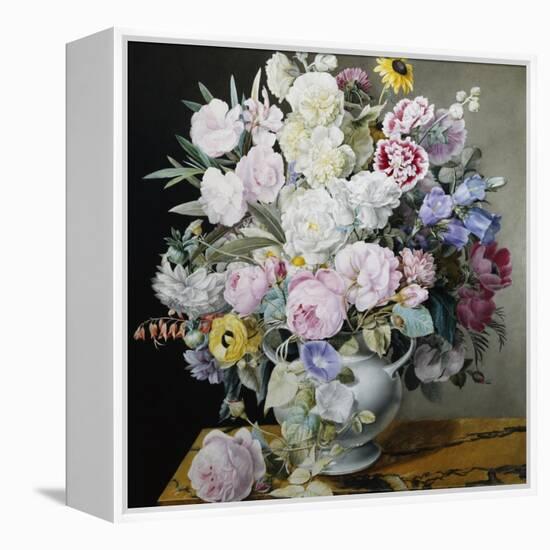 A Still Life of Flowers on a Marble Ledge-Cyane Lecoq Boisbaudran-Framed Premier Image Canvas