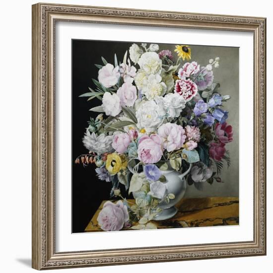 A Still Life of Flowers on a Marble Ledge-Cyane Lecoq Boisbaudran-Framed Photographic Print