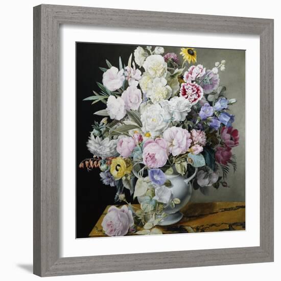 A Still Life of Flowers on a Marble Ledge-Cyane Lecoq Boisbaudran-Framed Photographic Print