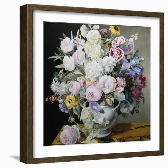 A Still Life of Flowers on a Marble Ledge-Cyane Lecoq Boisbaudran-Framed Photographic Print