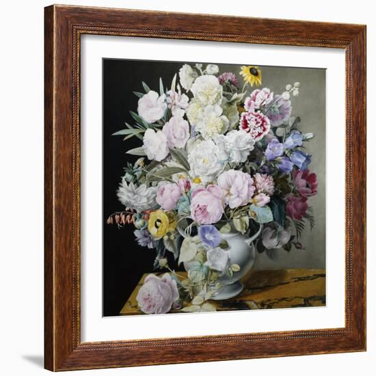 A Still Life of Flowers on a Marble Ledge-Cyane Lecoq Boisbaudran-Framed Photographic Print