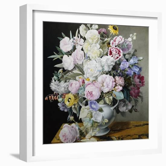 A Still Life of Flowers on a Marble Ledge-Cyane Lecoq Boisbaudran-Framed Photographic Print