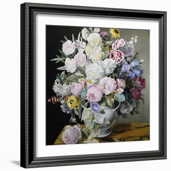 A Still Life of Flowers on a Marble Ledge-Cyane Lecoq Boisbaudran-Framed Photographic Print