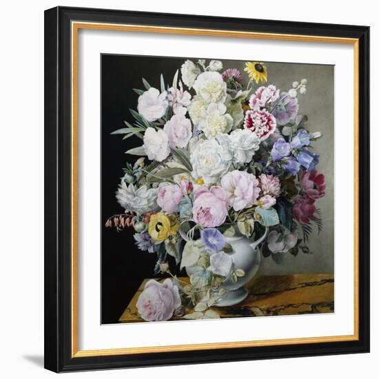 A Still Life of Flowers on a Marble Ledge-Cyane Lecoq Boisbaudran-Framed Photographic Print