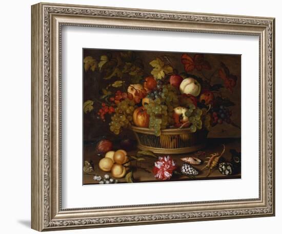 A Still Life of Grapes, Apples, a Peach and Plums in a Basket with Lily of the Valley, a…-Balthasar van der Ast-Framed Giclee Print