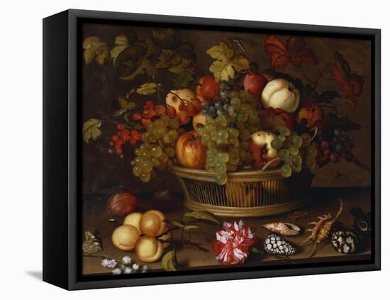 A Still Life of Grapes, Apples, a Peach and Plums in a Basket with Lily of the Valley, a…-Balthasar van der Ast-Framed Premier Image Canvas