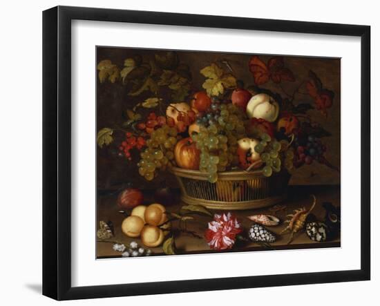 A Still Life of Grapes, Apples, a Peach and Plums in a Basket with Lily of Valley-Balthasar van der Ast-Framed Giclee Print