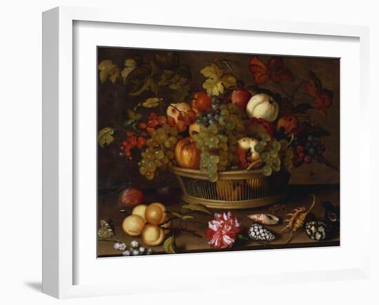 A Still Life of Grapes, Apples, a Peach and Plums in a Basket with Lily of Valley-Balthasar van der Ast-Framed Giclee Print