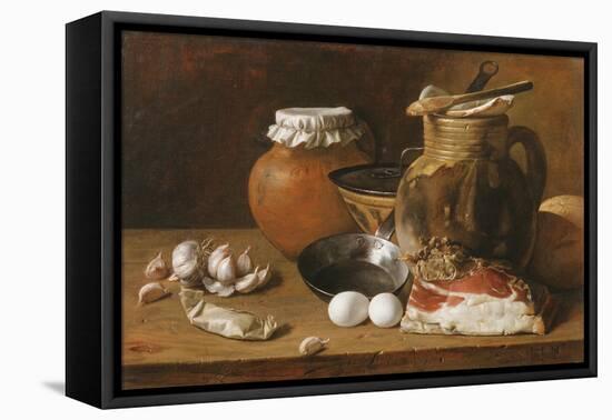 A Still Life of Ham and Eggs (Oil on Canvas)-Luis Egidio Menendez or Melendez-Framed Premier Image Canvas