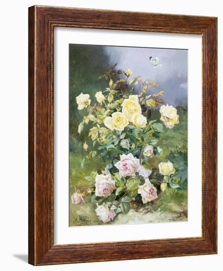 A Still Life of Pink and Yellow Roses-Alexandre Debrus-Framed Giclee Print