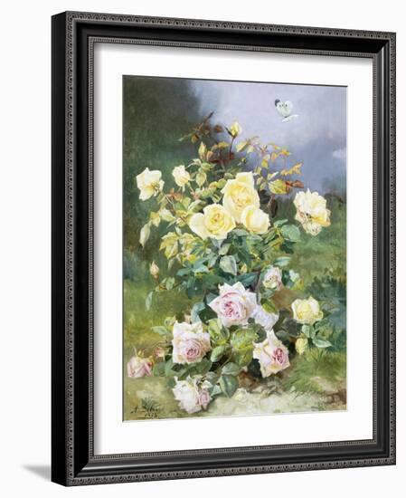 A Still Life of Pink and Yellow Roses-Alexandre Debrus-Framed Giclee Print