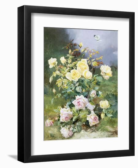 A Still Life of Pink and Yellow Roses-Alexandre Debrus-Framed Giclee Print