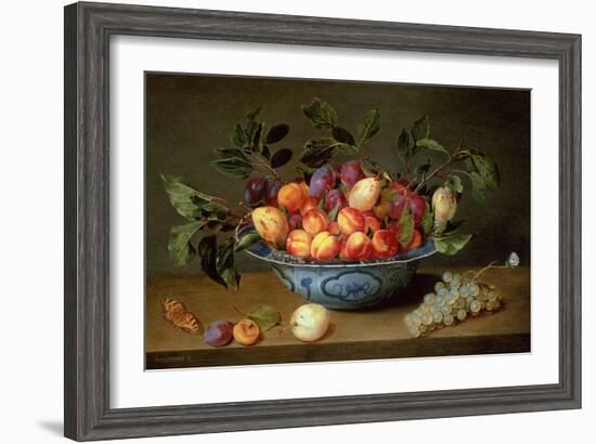 A Still Life of Plums and Apricots in a 'Wan-Li' Porcelain Bowl with a Bunch of Grapes and a…-Jacob van Hulsdonck-Framed Giclee Print