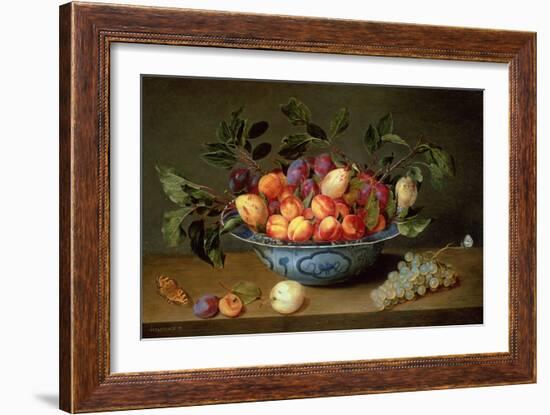 A Still Life of Plums and Apricots in a 'Wan-Li' Porcelain Bowl with a Bunch of Grapes and a…-Jacob van Hulsdonck-Framed Giclee Print