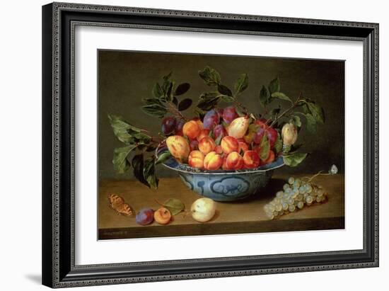 A Still Life of Plums and Apricots in a 'Wan-Li' Porcelain Bowl with a Bunch of Grapes and a…-Jacob van Hulsdonck-Framed Giclee Print