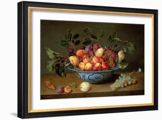 A Still Life of Plums and Apricots in a 'Wan-Li' Porcelain Bowl with a Bunch of Grapes and a…-Jacob van Hulsdonck-Framed Giclee Print