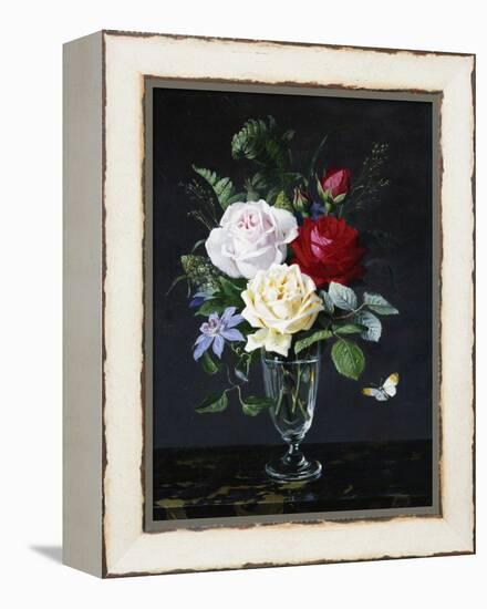 A Still Life of Roses and Clematis-Olaf August Hermansen-Framed Premier Image Canvas