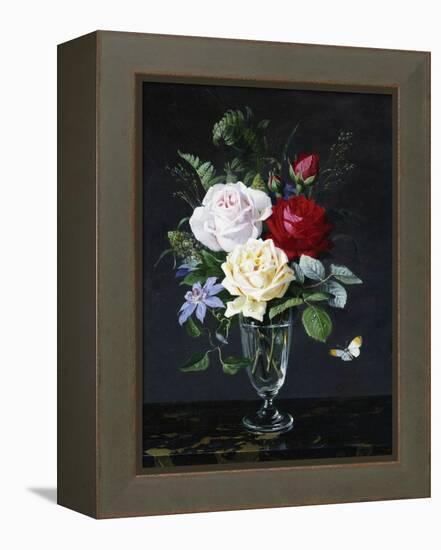 A Still Life of Roses and Clematis-Olaf August Hermansen-Framed Premier Image Canvas