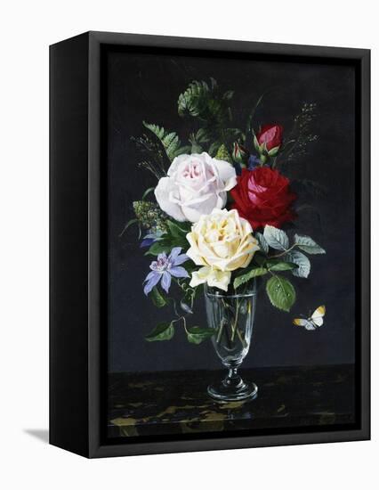 A Still Life of Roses and Clematis-Olaf August Hermansen-Framed Premier Image Canvas