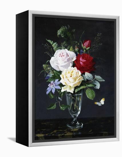 A Still Life of Roses and Clematis-Olaf August Hermansen-Framed Premier Image Canvas