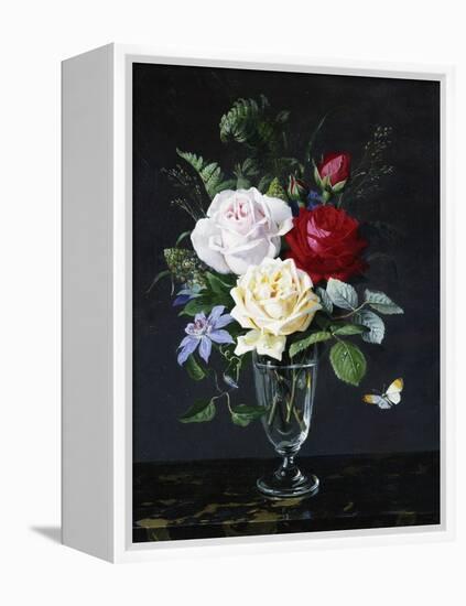 A Still Life of Roses and Clematis-Olaf August Hermansen-Framed Premier Image Canvas