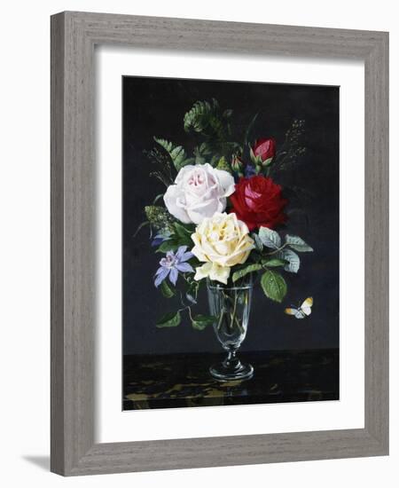 A Still Life of Roses and Clematis-Olaf August Hermansen-Framed Photographic Print