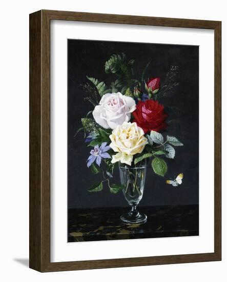 A Still Life of Roses and Clematis-Olaf August Hermansen-Framed Photographic Print