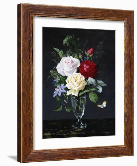 A Still Life of Roses and Clematis-Olaf August Hermansen-Framed Photographic Print