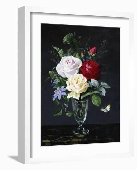 A Still Life of Roses and Clematis-Olaf August Hermansen-Framed Photographic Print