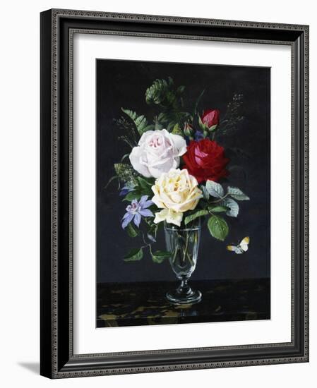 A Still Life of Roses and Clematis-Olaf August Hermansen-Framed Photographic Print