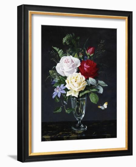 A Still Life of Roses and Clematis-Olaf August Hermansen-Framed Photographic Print