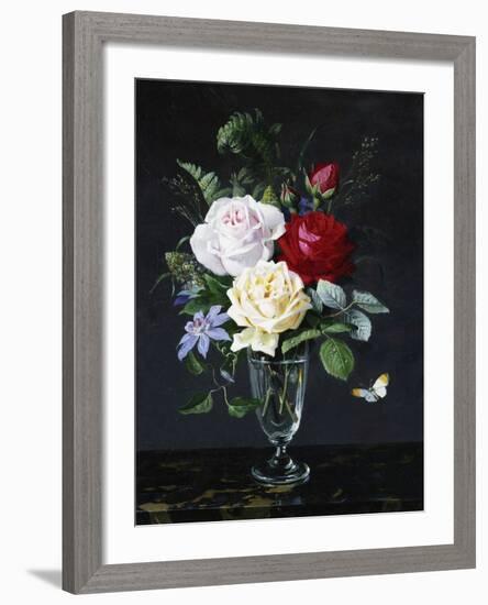 A Still Life of Roses and Clematis-Olaf August Hermansen-Framed Photographic Print